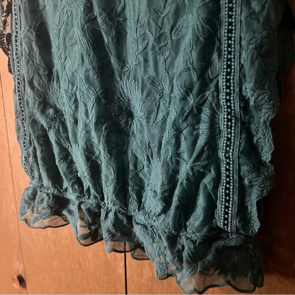 Cleo Teal Floral Lace Sleeveless Blouse Size Large Boho Cottagecore Party - Picture 9 of 13